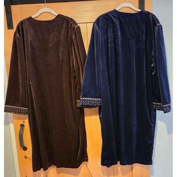 New! Lot of 2 Anthony Richards Sz 3X Velvet House Coat Robe Embroidered 1/2 Zip - Picture 2 of 12